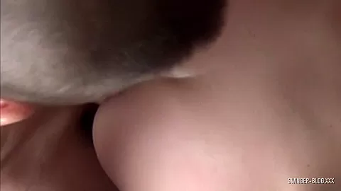 Blonde housewife blowing hubby while being fucked by a friend