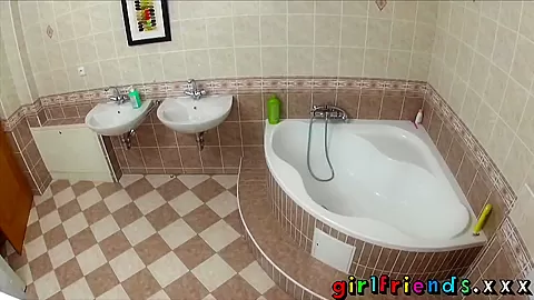 Girlfriends Hot babes wash each other before sex