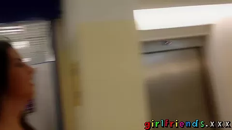 Girlfriends use iphone in public bathroom before sex