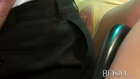BDSM XXX Master straps submissive girl to a gyno chair