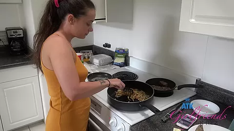 Gia Is Making Some Food In The Kitchen In Her Undies