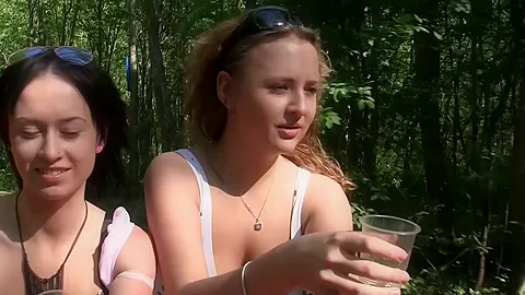 Albina & Ava & Taylor & Zoe in cute college girls making an outdoor party