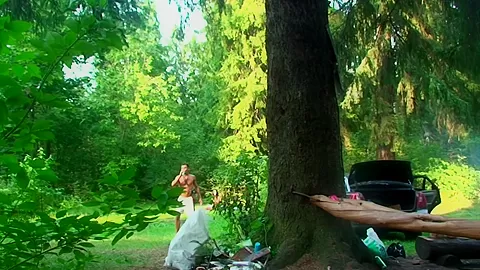Olympia & Roxi & Veronica in real college sex video made in the outdoors