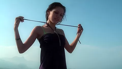 Margo & Aspen & Jocelyn in a horny couple having hardcore sex on the beach