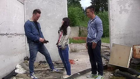 Selena in two guys fuck lina in an outdoor sex video
