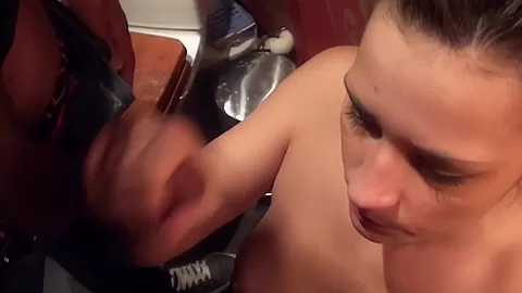 Berta in slut gets horny in a public toilet sex scene