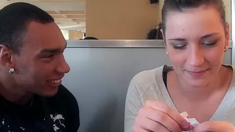 Berta in slut gets horny in a public toilet sex scene