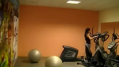 Nora in girl in blowjob scene getting fucked in a gym