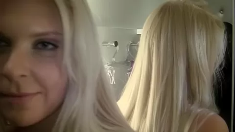 Amy in slutty blonde enjoying porn hard core in restroom