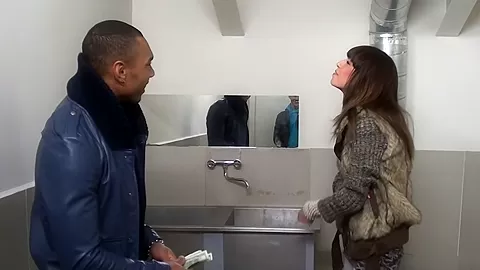 Marya in black guy and a hot chick having sex in restroom