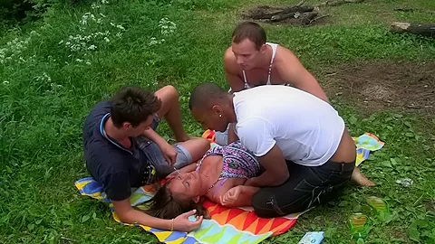 July in gang bang sex porn video filmed in the outdoors
