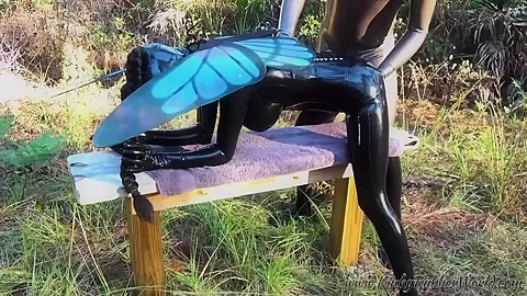Kinkyrubberworld in The Fucked Gothic Fairy On The Forest Bench - FanCentro