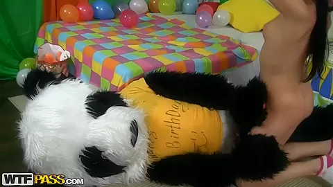 Amateur birthday girl fucks with her best friend panda bear