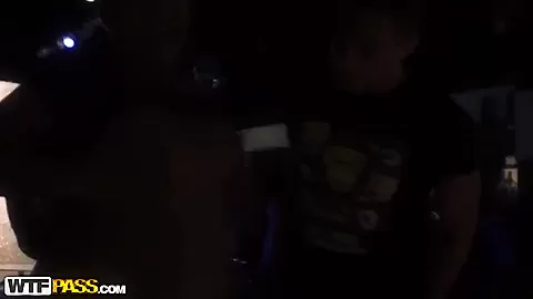 Brunette Bella public strip and blow job