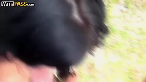Brunette Bella public strip and blow job