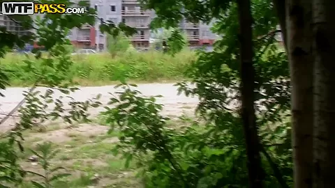 Skinny teenager 18+ with small tits assfucked in the forest