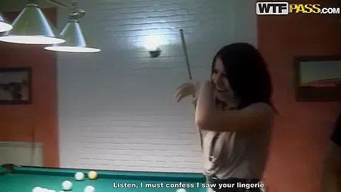 Malika plays dangerous pool game without panties