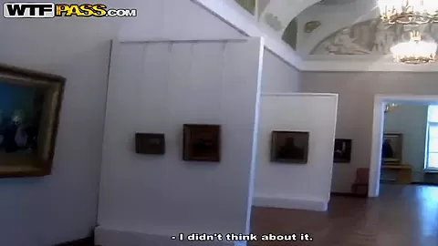Hot sucking action by young couple right in the museum