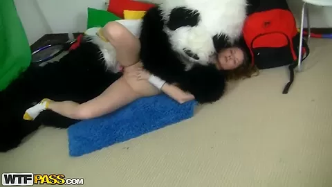 Horny Anja sucks a dildo strap on then rides on it