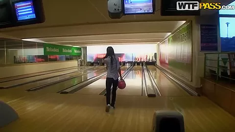 This hottie lost me bowling challenge and needs to suck my dick