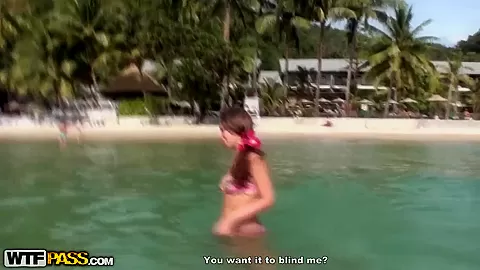 Cute Abbey poses on her holidays and shows cool forms