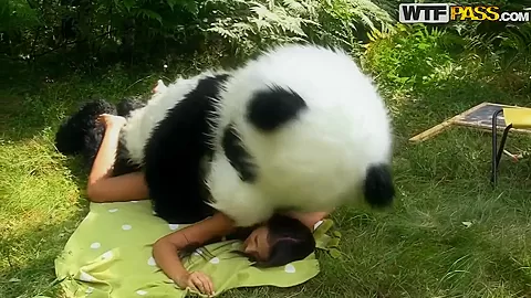Molly is fucked by a horny panda right in the woods