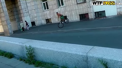 Slutty blonde having a dirty talk in the street