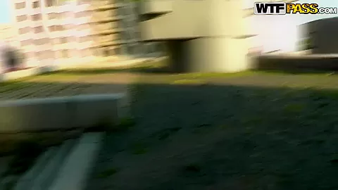Slutty blonde having a dirty talk in the street