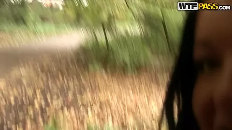 Blowjob right in the forest from our amazingly cute brunette