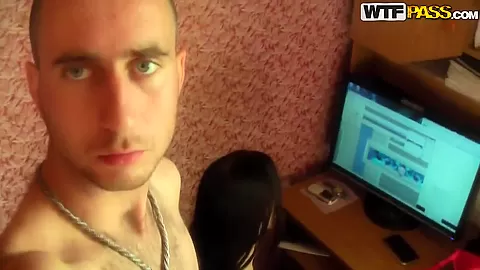 Amateur brunette gagging on a long white pecker