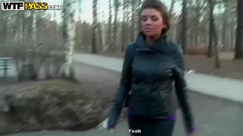 Busty girl with nice body gives a public blowjob