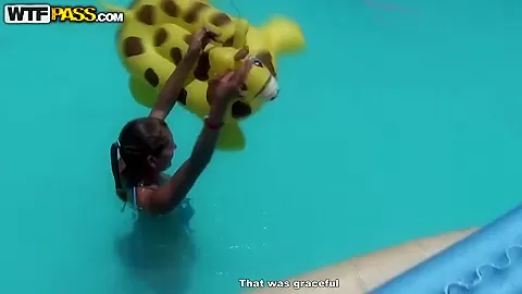 Bunch of chubby female asses swim in the pool