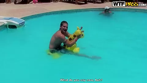 Bunch of chubby female asses swim in the pool