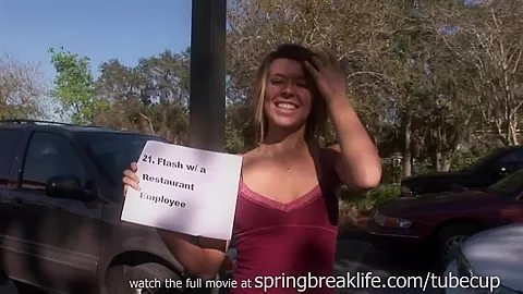 SpringBreakLife Video: Cute Brunette Flashing