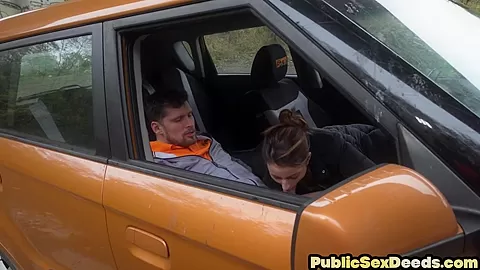Amateur driving babe public fucked outdoor in car by tutor