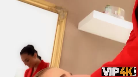 VIP4K. Using a hard dildo two beautiful lesbians reach hot orgasms