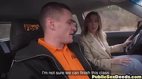 Amateur driving busty babe fucked outdoor by instructor