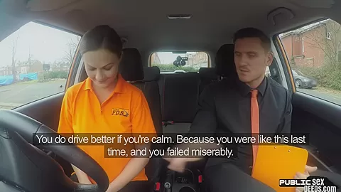 Mediumboobs slut fucked in the car by driving tutor
