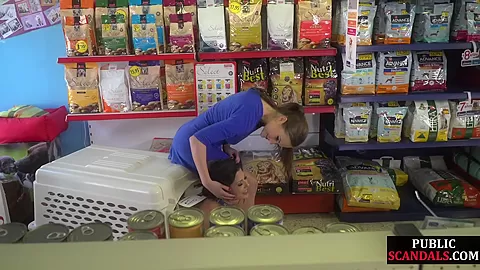 Petplay perkyboobed babe gets fucked in public pet store