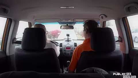 Deepthroat GF public fucked outdoor in car by driving tutor