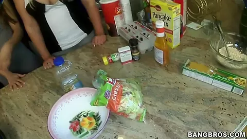 Spicy chicks cooking and playing with delicious cocks