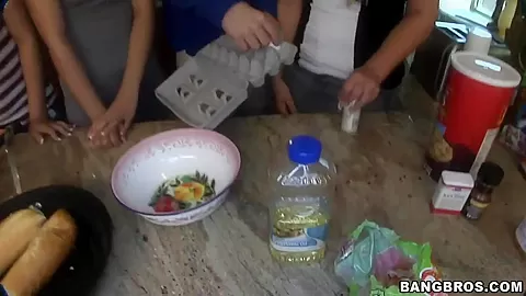 Spicy chicks cooking and playing with delicious cocks