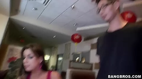 Attractive babes having fun after a delicious dinner