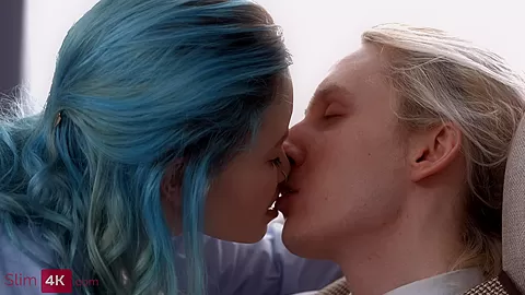 Horny teen 18+ with turquoise hair fucks with tutor