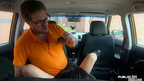 Public Asian babe car fucked outdoor by driving tutor