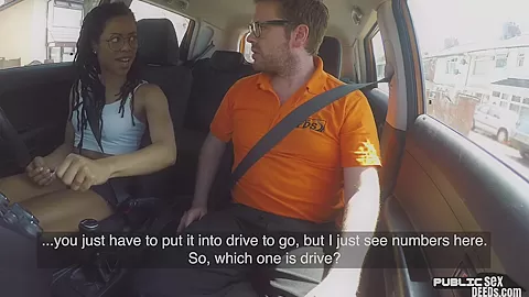 Smalltits ebony babe car fucked in public by instructor