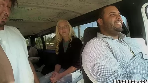 Beautiful blonde Julie J gets in bang bus for ride