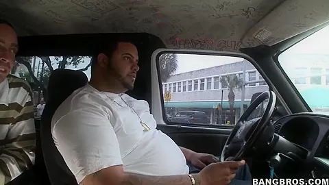 Katie Collins demonstrates her beauty in a Bang Bus