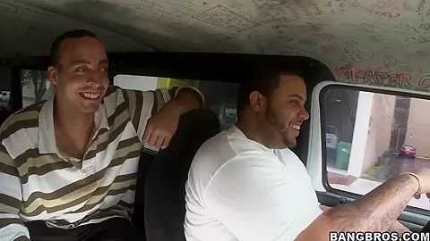 Katie Collins demonstrates her beauty in a Bang Bus