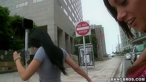 Busty chicks showing their asses and posing in a car